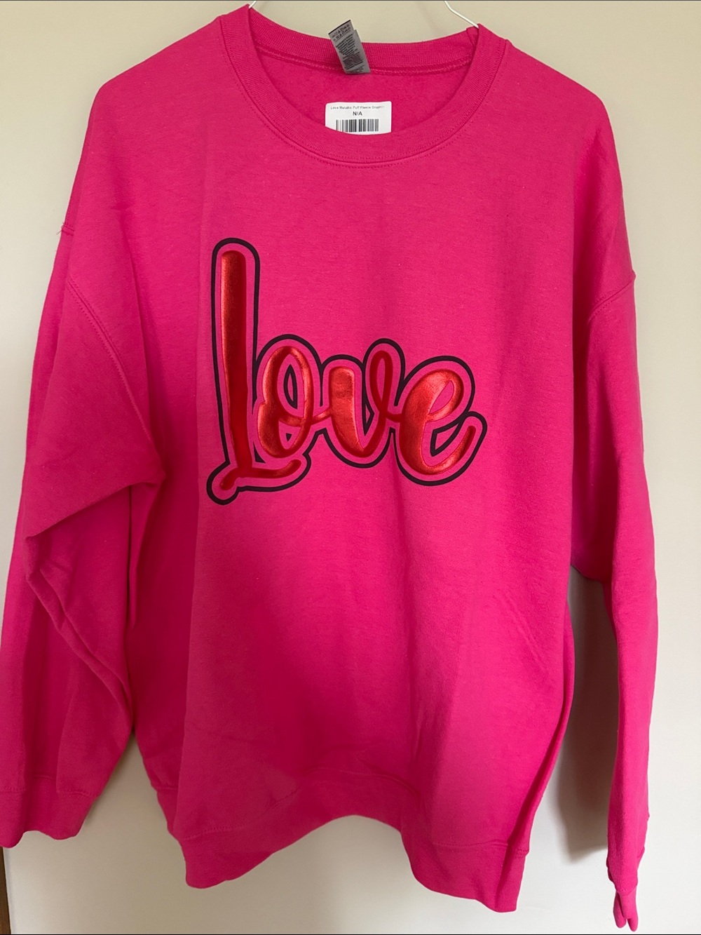 Gildan Hot Pink "Love" Graphic Crewneck Sweatshirt